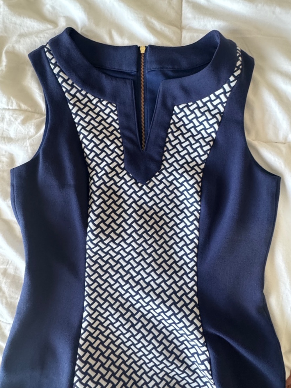 Tahari ASL Navy White Colorblock Geometric Sheath Work Dress Size 2 - Picture 6 of 10
